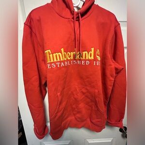 Timberland Anniversary Stitched double knit Hoodie with Gold Accents Bold Red